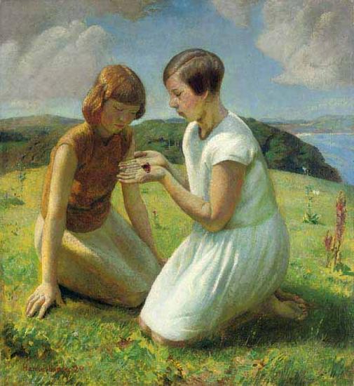 Harold Herbert Two young girls with a butterfly